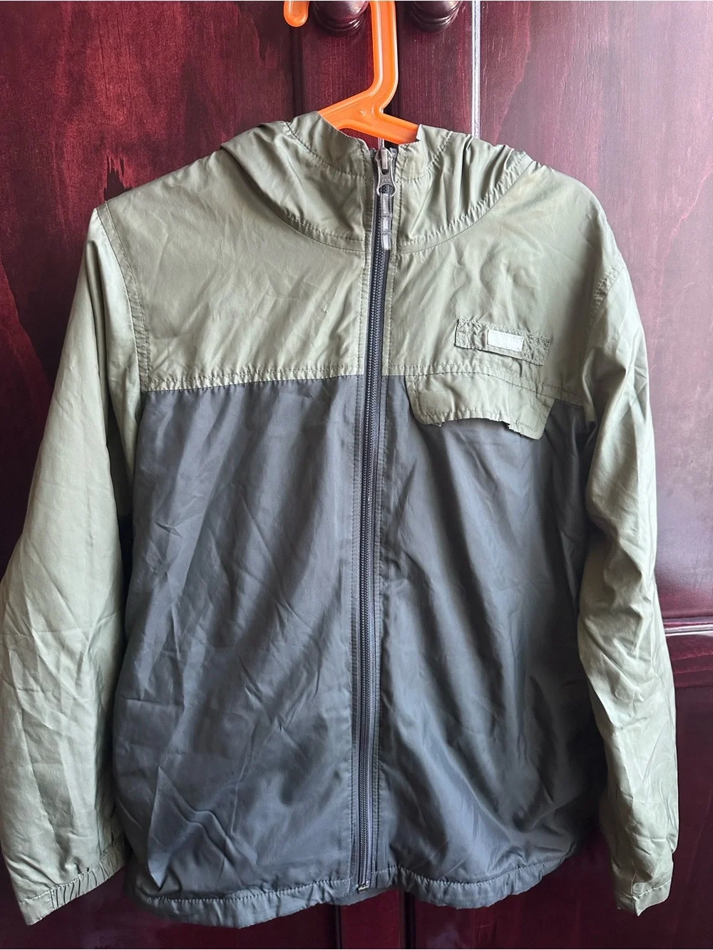 Columbia Kids Two-Tone Olive Green and Gray Hooded Lined Rain Jacket